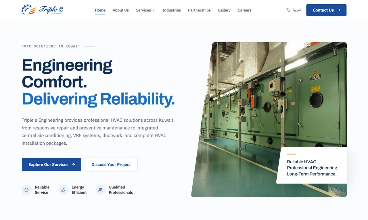 Triple-E Engineering HVAC company website homepage